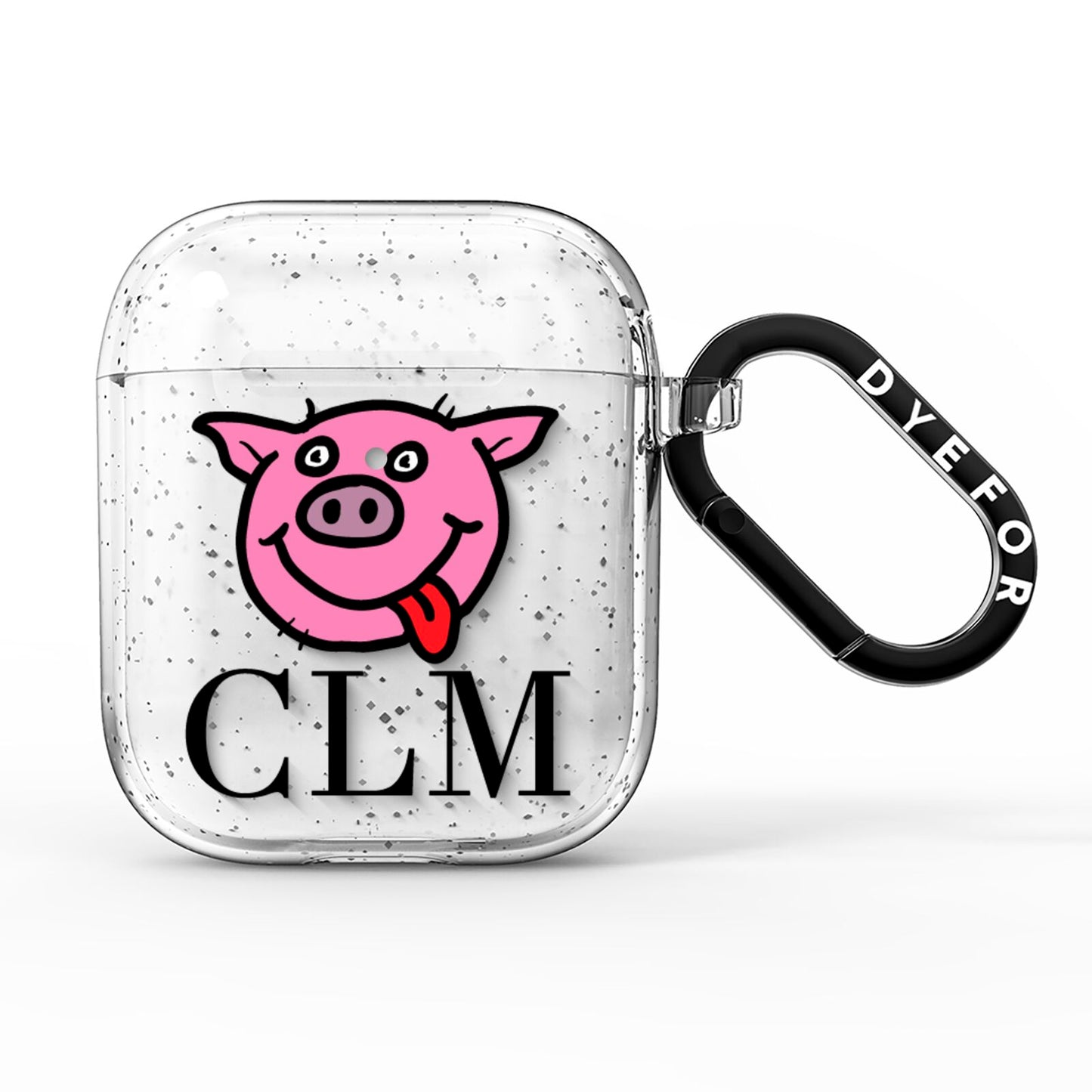 Personalised Pig Initials Clear AirPods Glitter Case