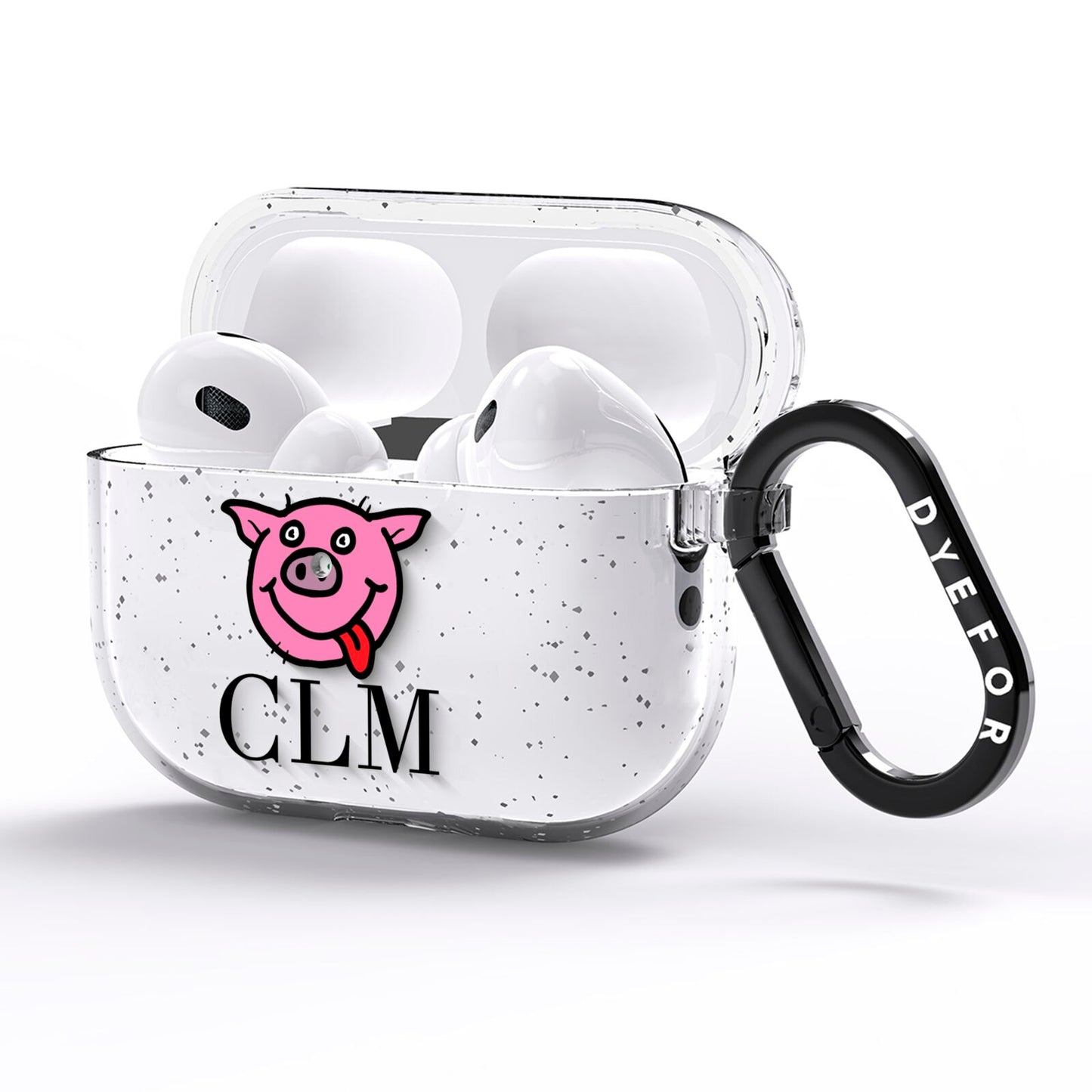 Personalised Pig Initials Clear AirPods Pro Glitter Case Side Image