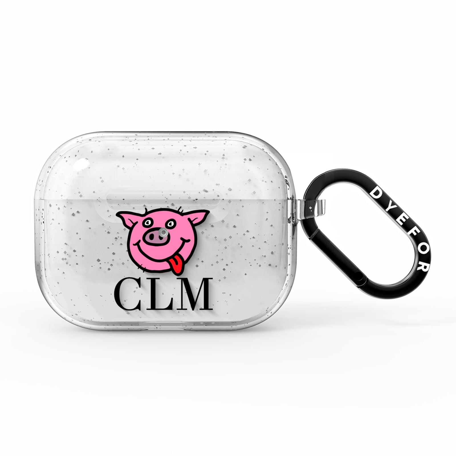 Personalised Pig Initials Clear AirPods Pro Glitter Case