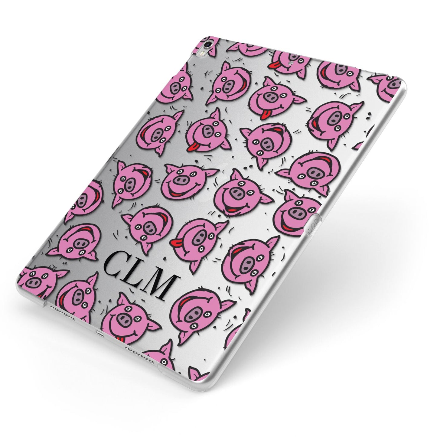 Personalised Pig Initials Clear Apple iPad Case on Silver iPad Side View