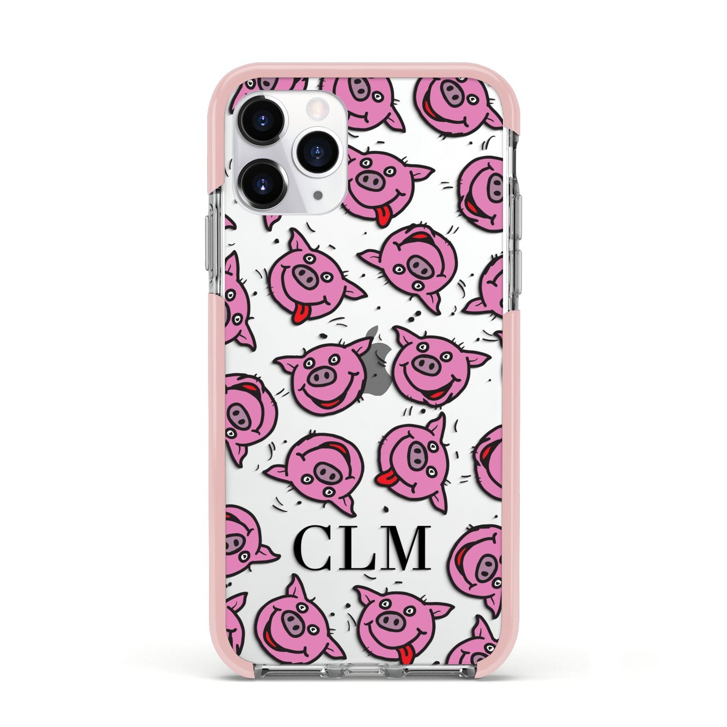 Personalised Pig Initials Clear Apple iPhone 11 Pro in Silver with Pink Impact Case