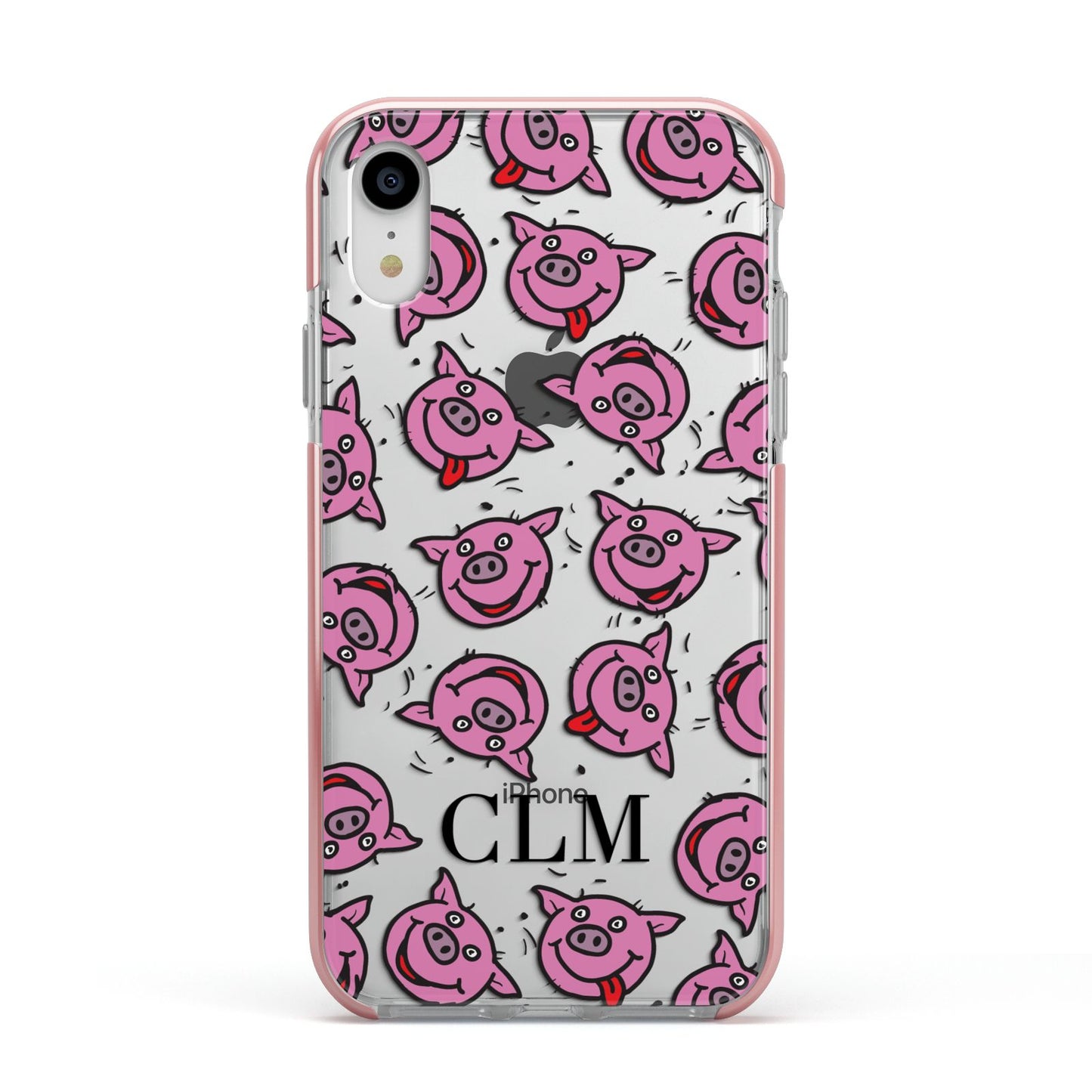 Personalised Pig Initials Clear Apple iPhone XR Impact Case Pink Edge on Silver Phone