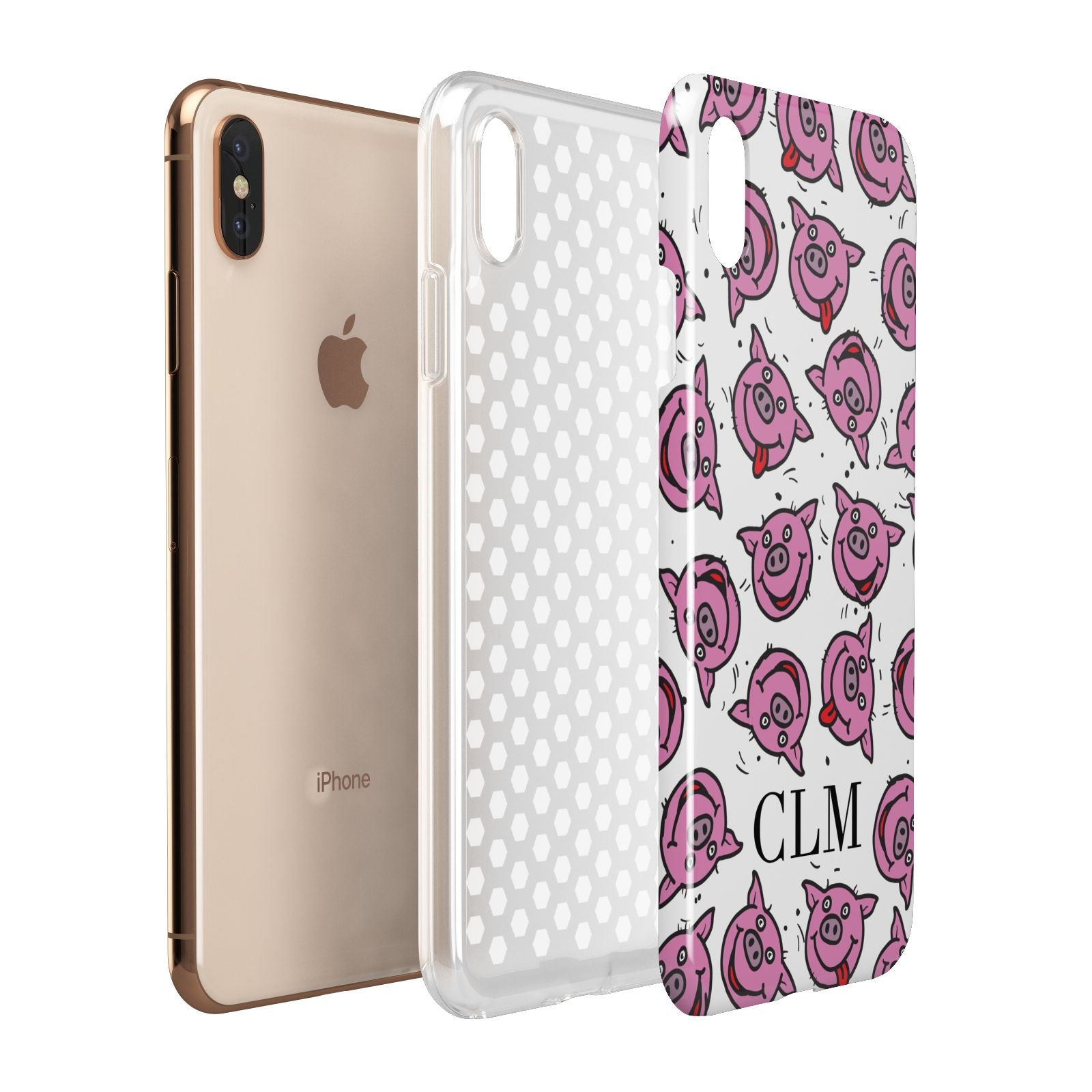 Personalised Pig Initials Clear Apple iPhone Xs Max 3D Tough Case Expanded View