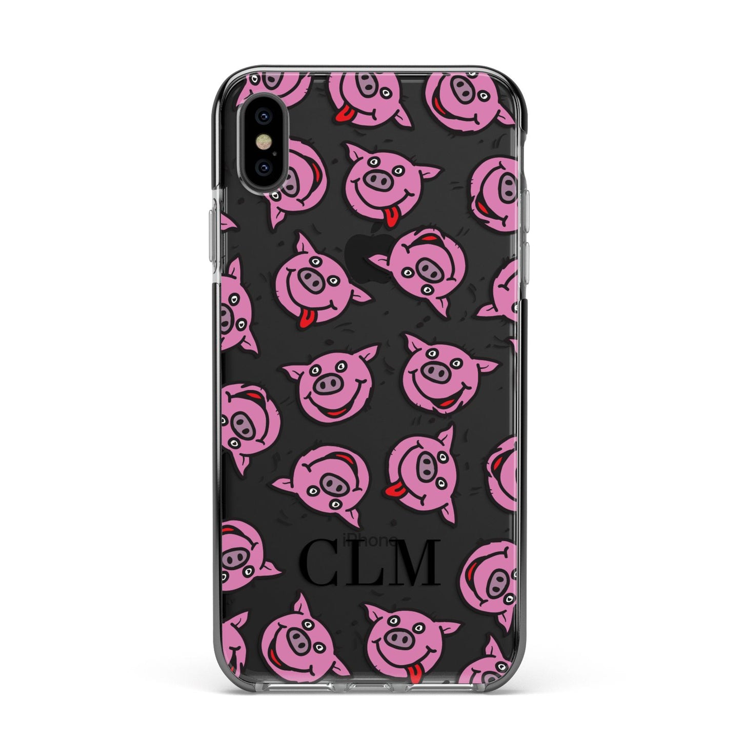 Personalised Pig Initials Clear Apple iPhone Xs Max Impact Case Black Edge on Black Phone