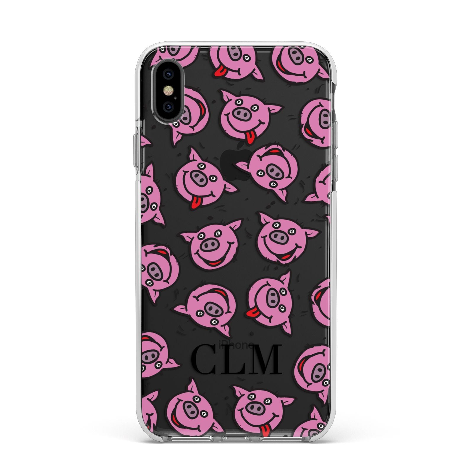 Personalised Pig Initials Clear Apple iPhone Xs Max Impact Case White Edge on Black Phone