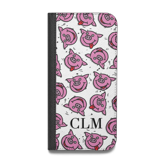 Personalised Pig Initials Clear Vegan Leather Flip Samsung Case