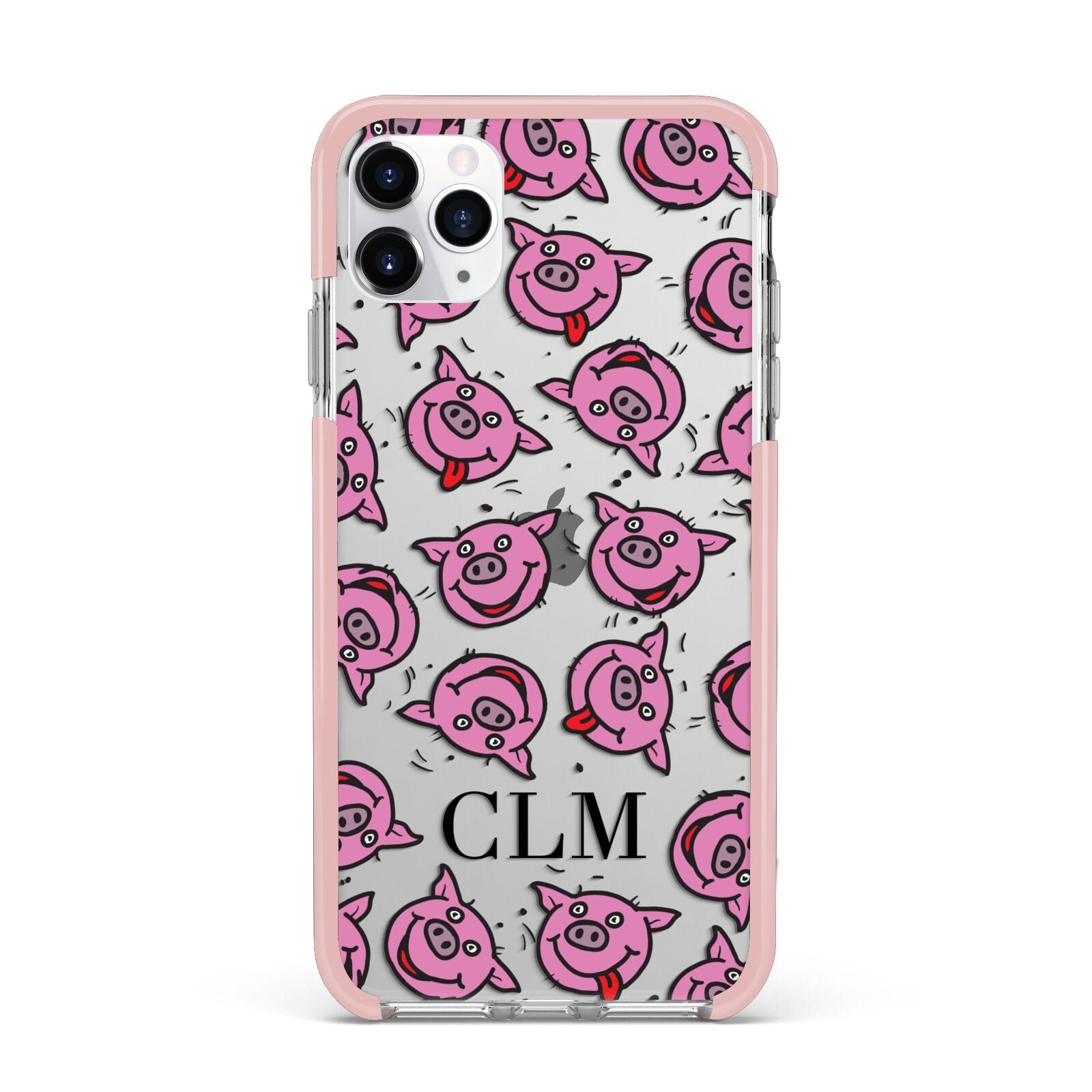 Personalised Pig Initials Clear iPhone 11 Pro Max Impact Pink Edge Case