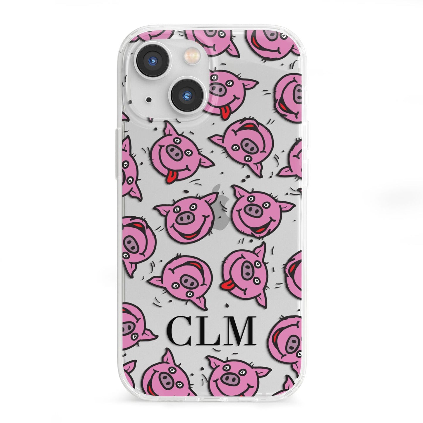 Personalised Pig Initials Clear iPhone 13 Mini Clear Bumper Case