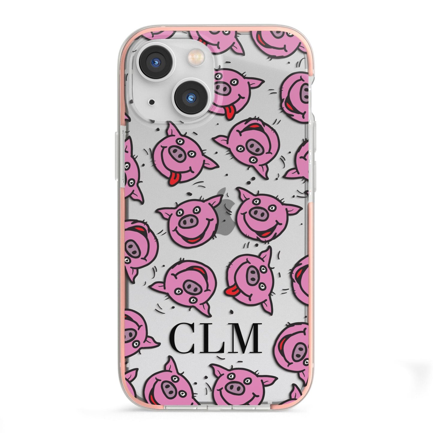 Personalised Pig Initials Clear iPhone 13 Mini TPU Impact Case with Pink Edges