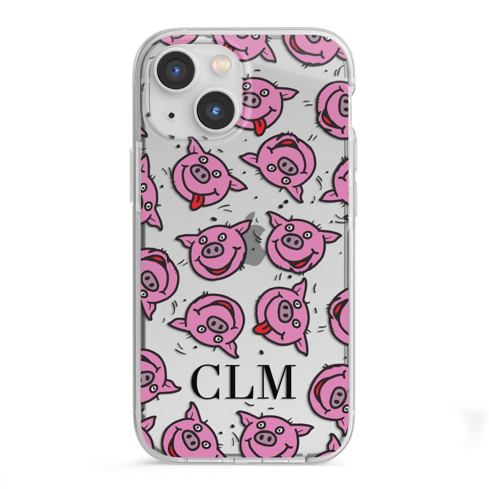 Personalised Pig Initials Clear iPhone 13 Mini TPU Impact Case with White Edges