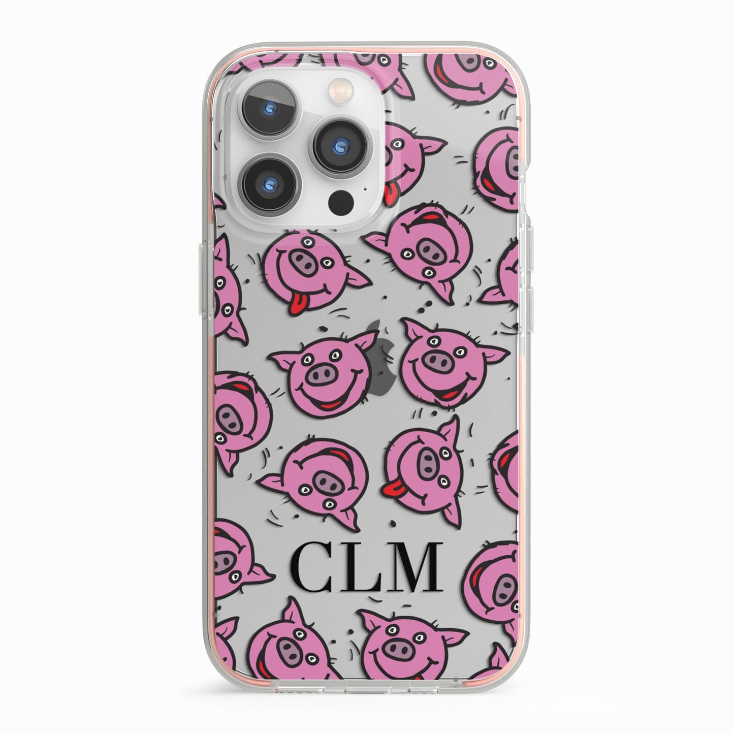 Personalised Pig Initials Clear iPhone 13 Pro TPU Impact Case with Pink Edges