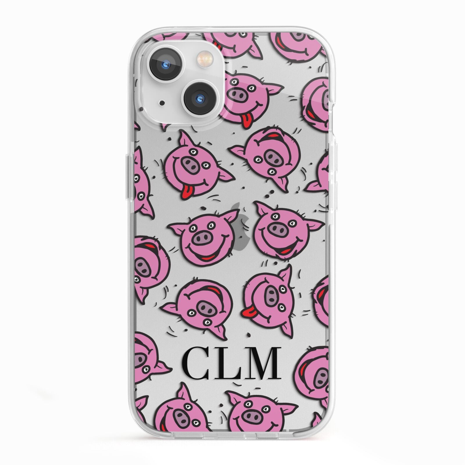 Personalised Pig Initials Clear iPhone 13 TPU Impact Case with White Edges