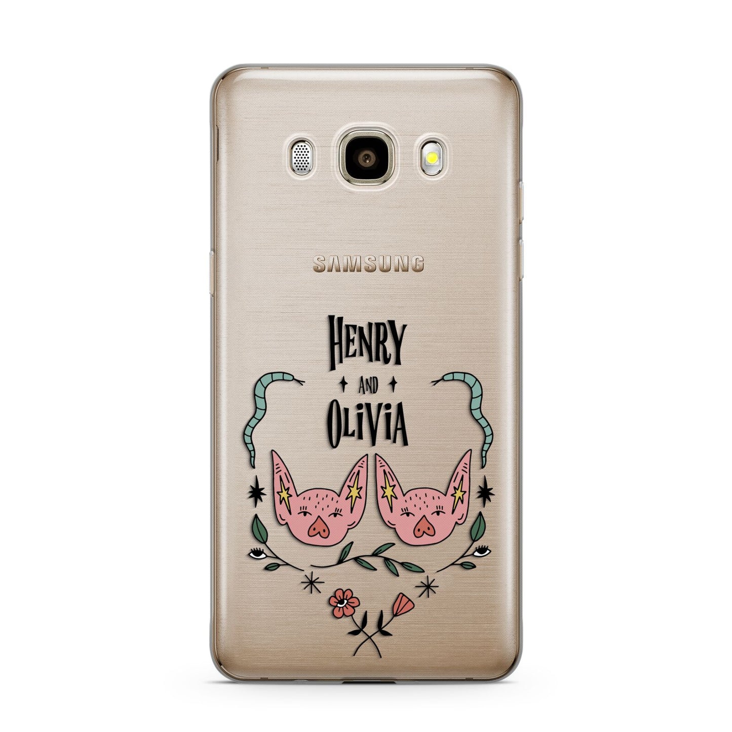 Personalised Piggies Samsung Galaxy J7 2016 Case on gold phone