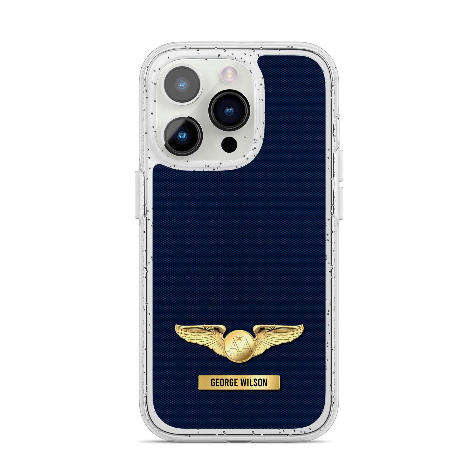 Personalised Pilot Wings iPhone 14 Pro Glitter Tough Case Silver