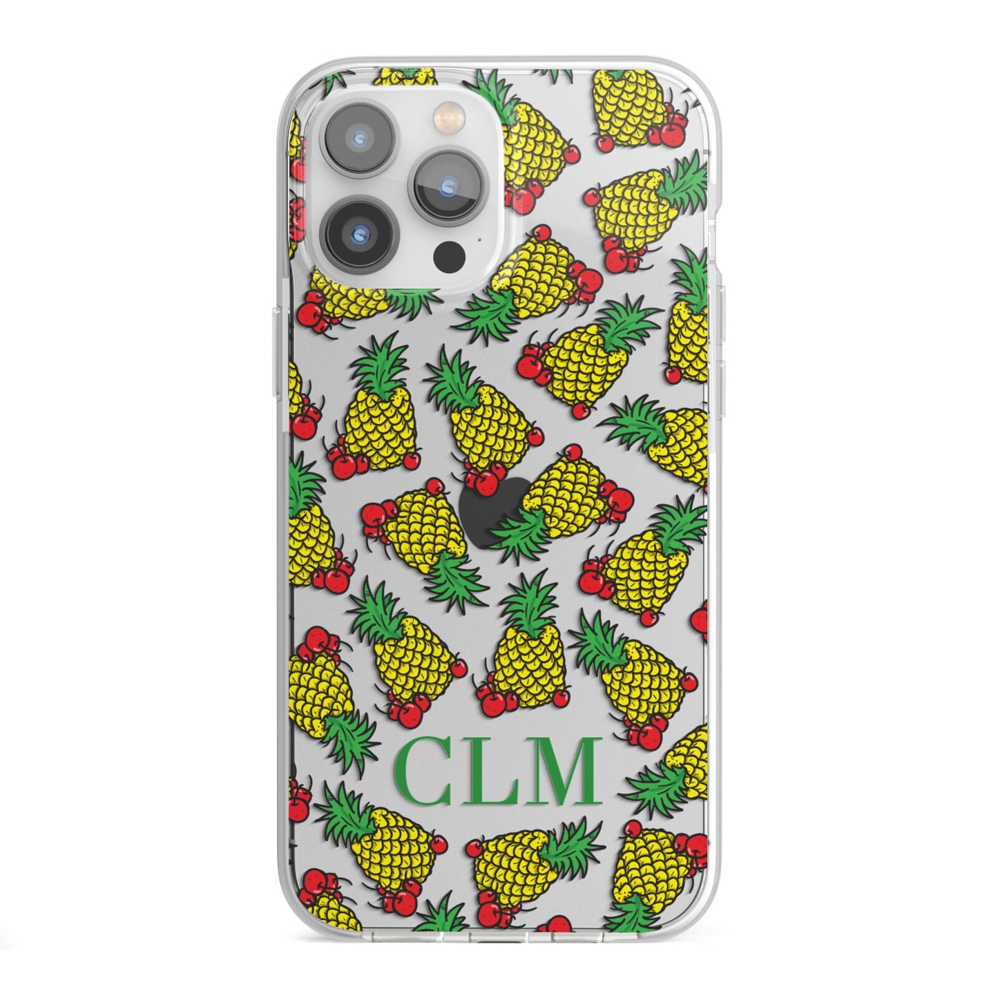 Personalised Pineapple Initials Clear iPhone 13 Pro Max TPU Impact Case with White Edges