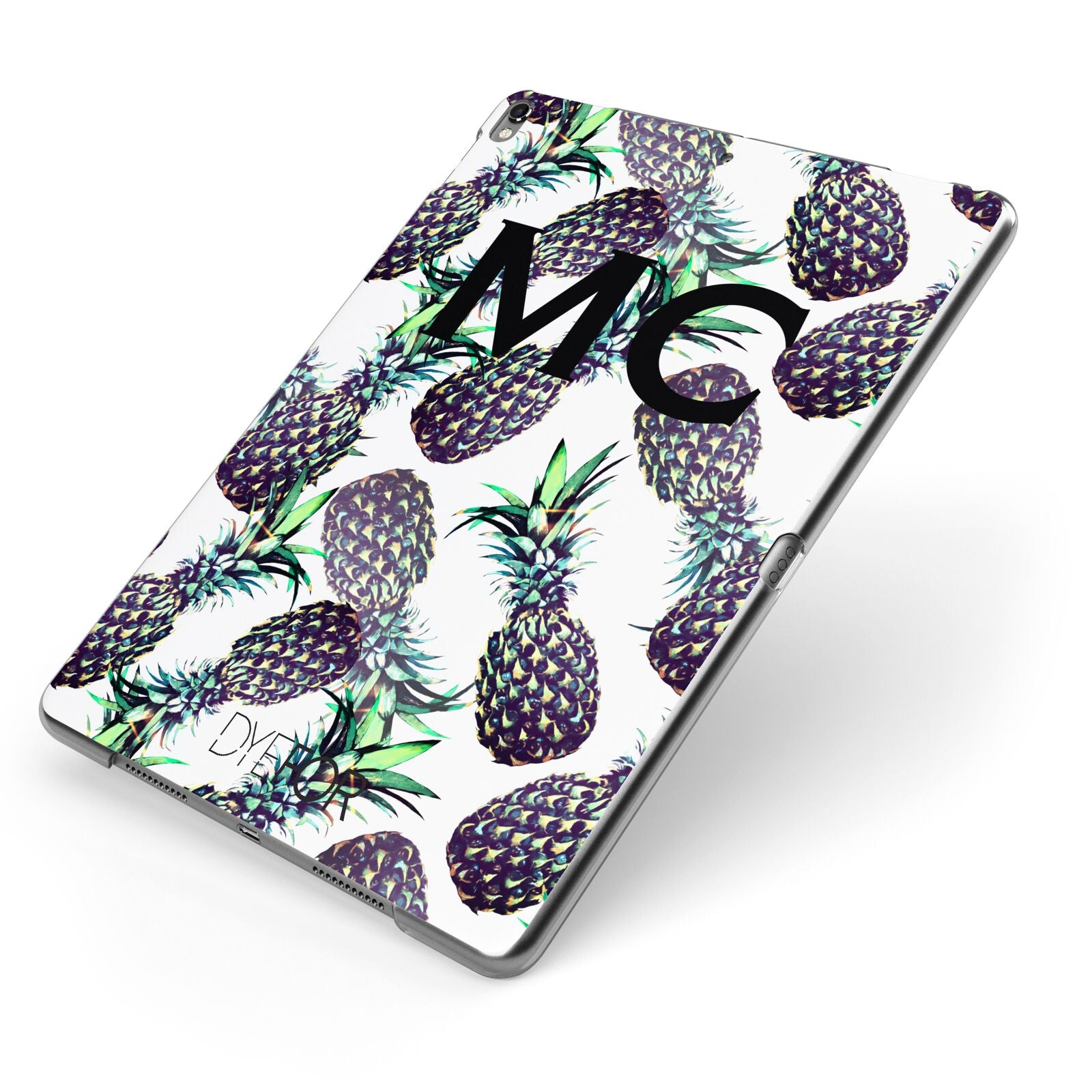 Personalised Pineapple Tropical White Apple iPad Case on Grey iPad Side View