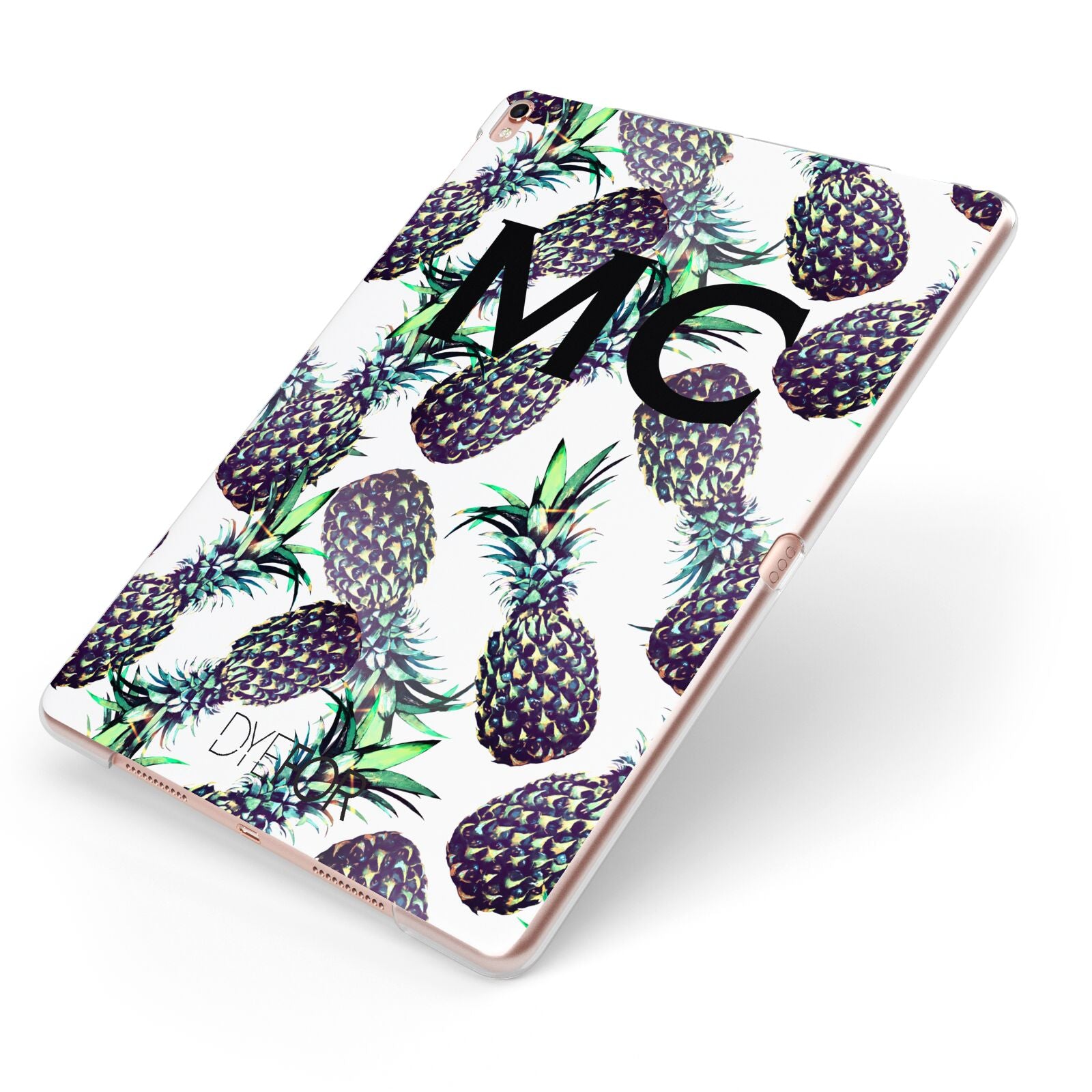 Personalised Pineapple Tropical White Apple iPad Case on Rose Gold iPad Side View