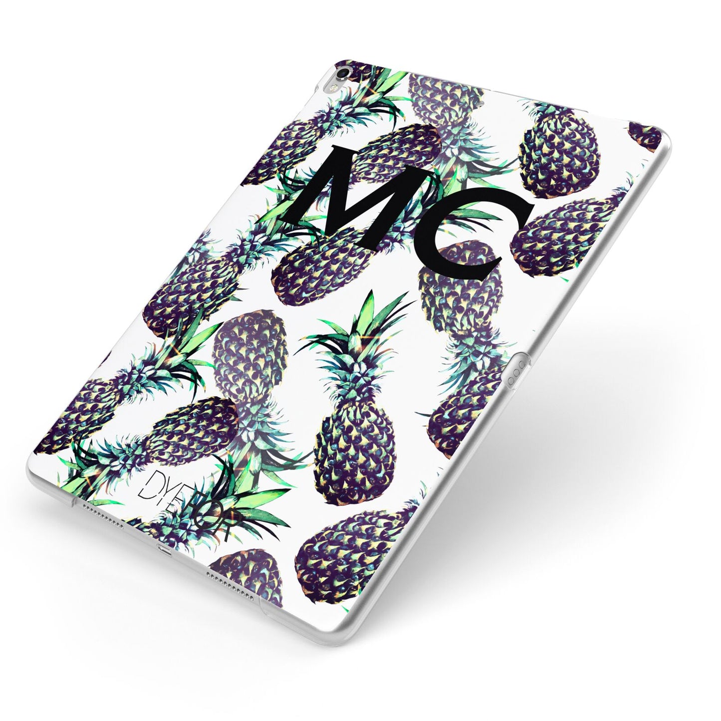 Personalised Pineapple Tropical White Apple iPad Case on Silver iPad Side View