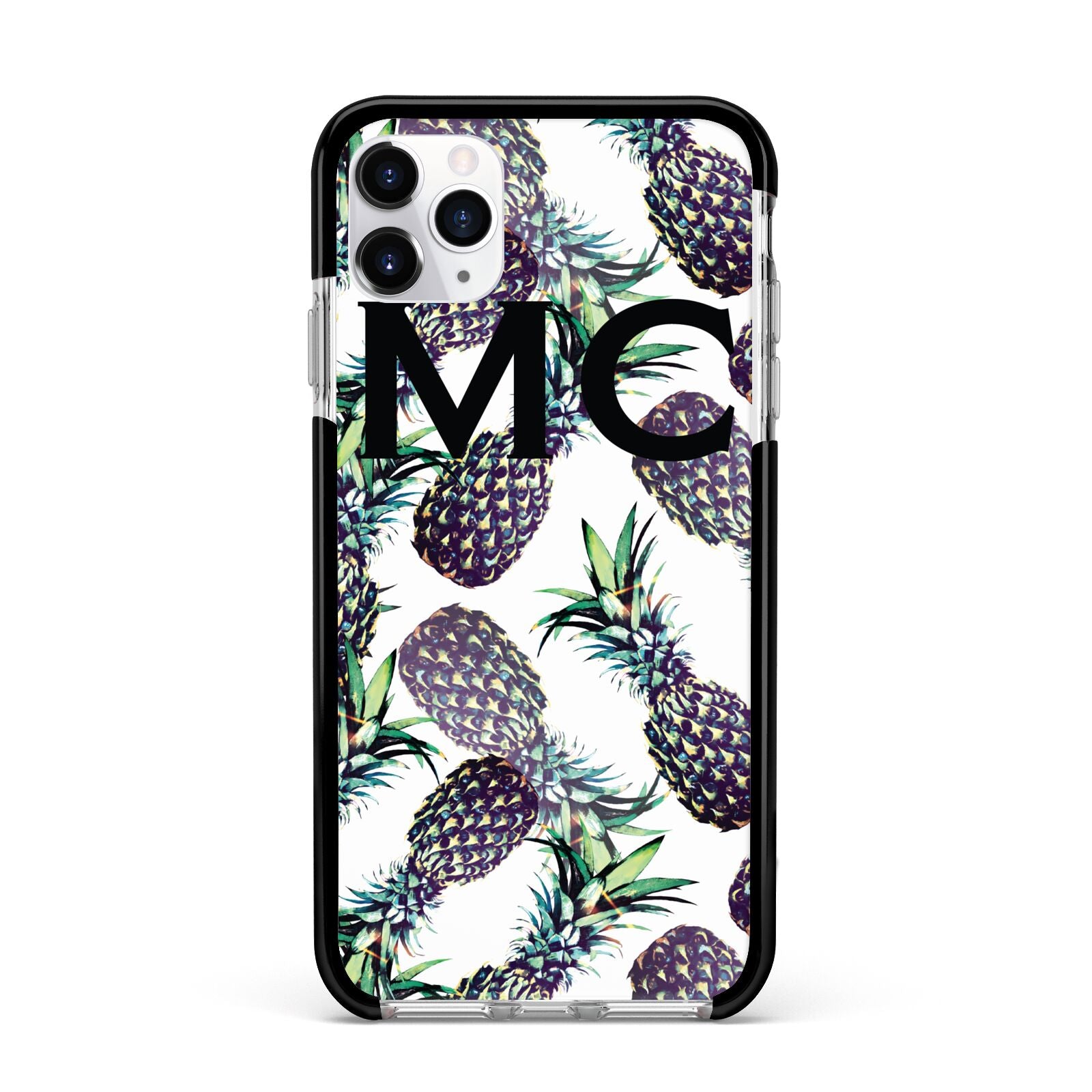 Personalised Pineapple Tropical White Apple iPhone 11 Pro Max in Silver with Black Impact Case