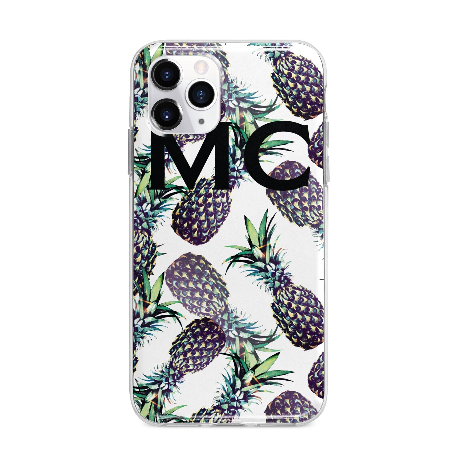 Personalised Pineapple Tropical White Apple iPhone 11 Pro Max in Silver with Bumper Case