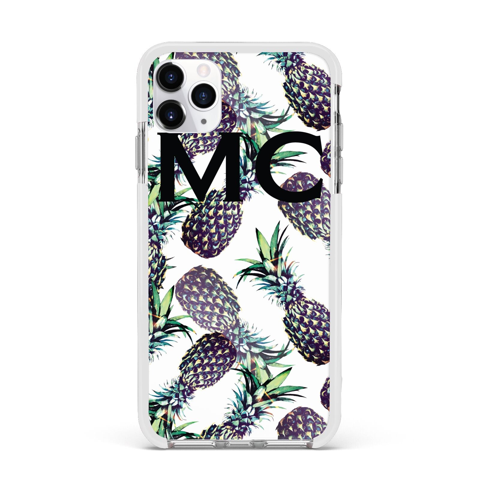 Personalised Pineapple Tropical White Apple iPhone 11 Pro Max in Silver with White Impact Case