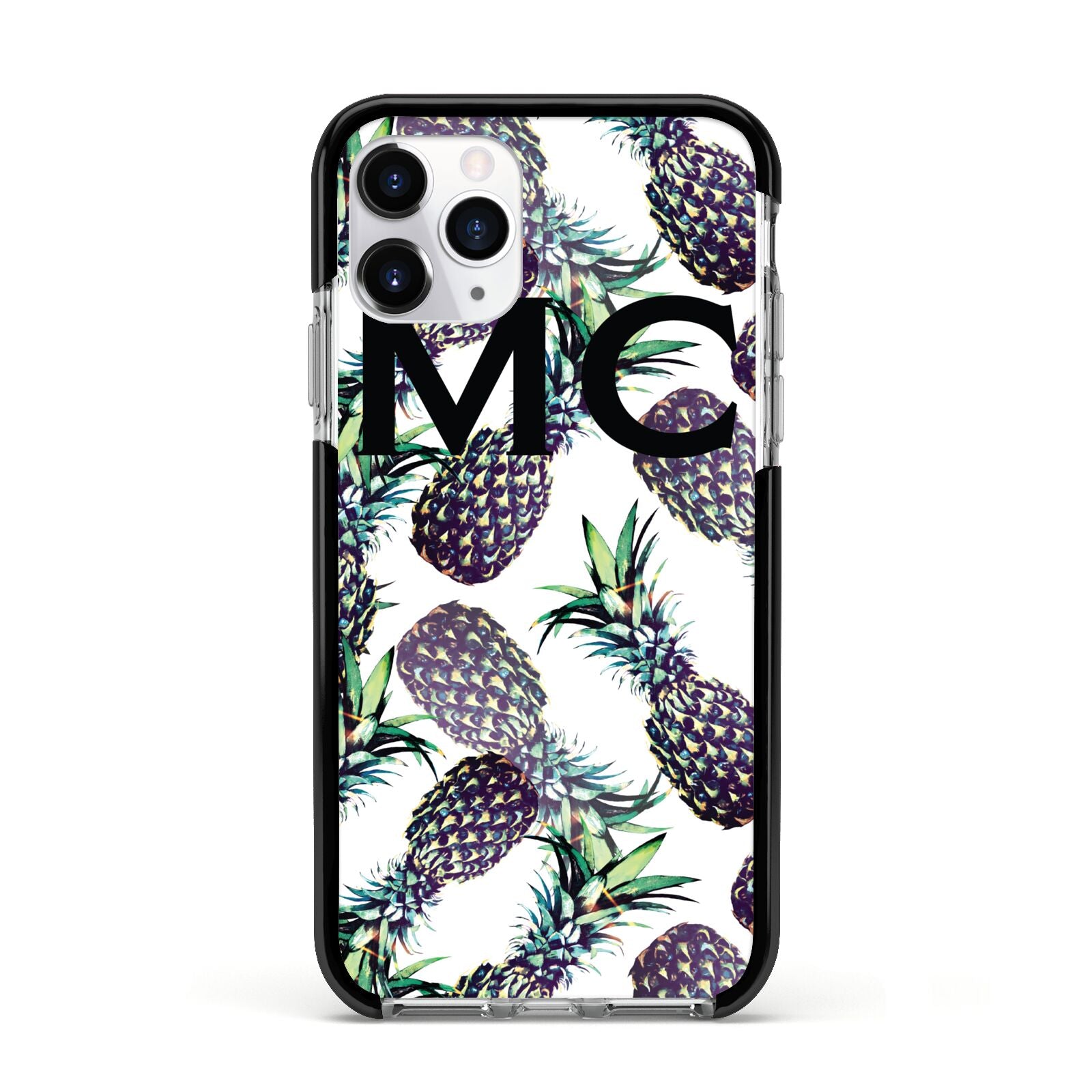 Personalised Pineapple Tropical White Apple iPhone 11 Pro in Silver with Black Impact Case