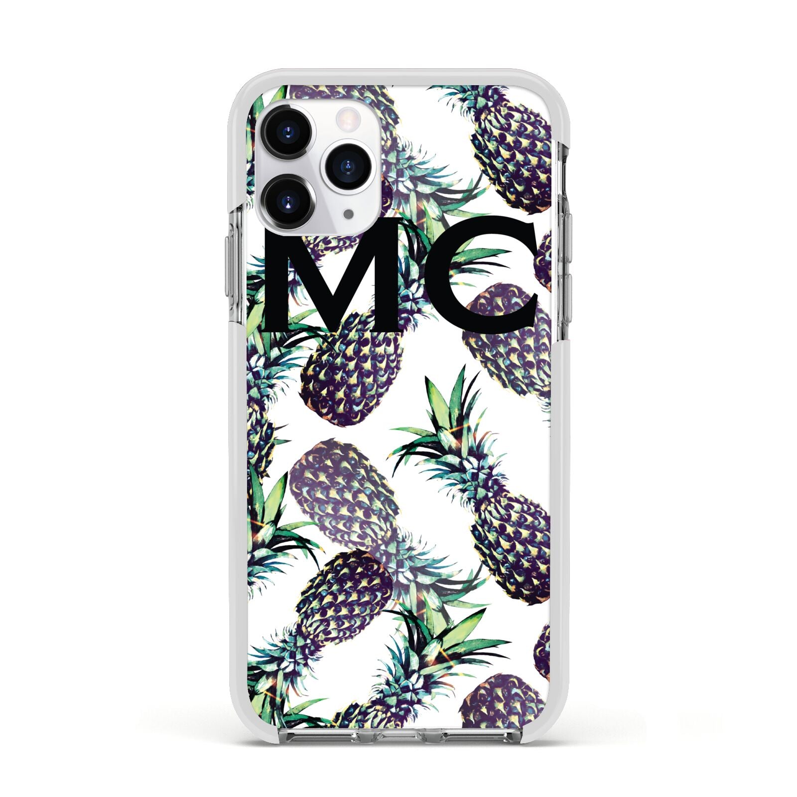 Personalised Pineapple Tropical White Apple iPhone 11 Pro in Silver with White Impact Case