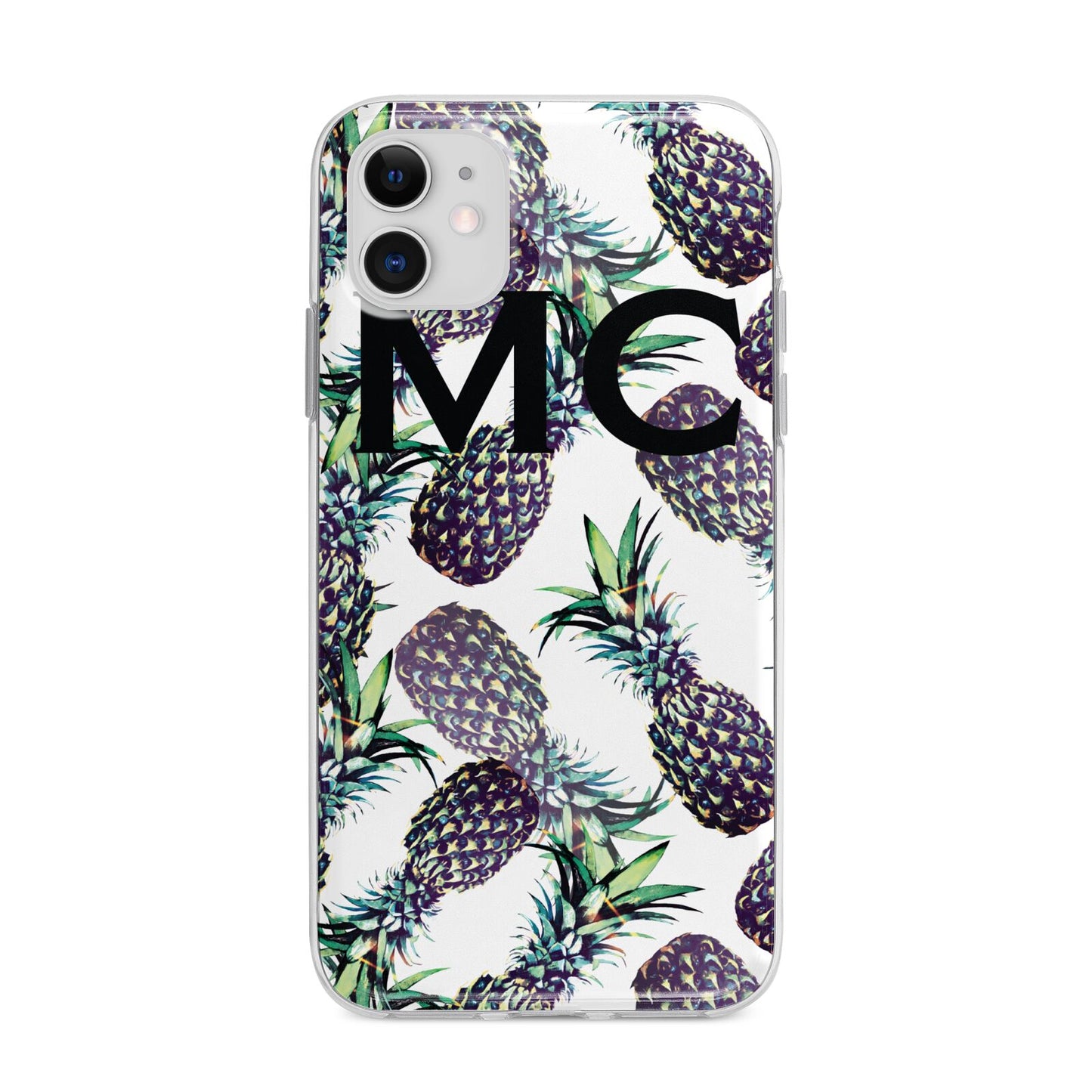 Personalised Pineapple Tropical White Apple iPhone 11 in White with Bumper Case