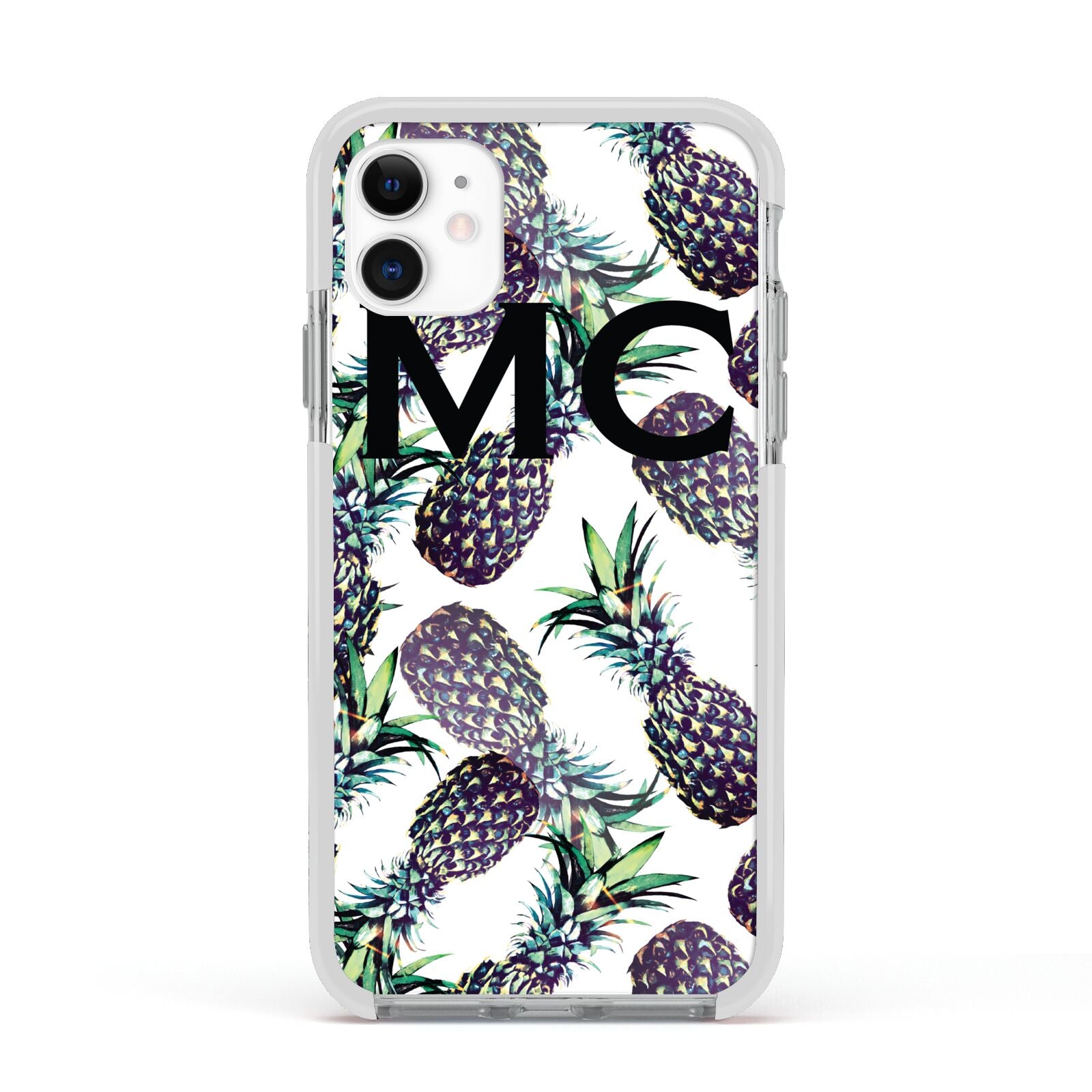 Personalised Pineapple Tropical White Apple iPhone 11 in White with White Impact Case