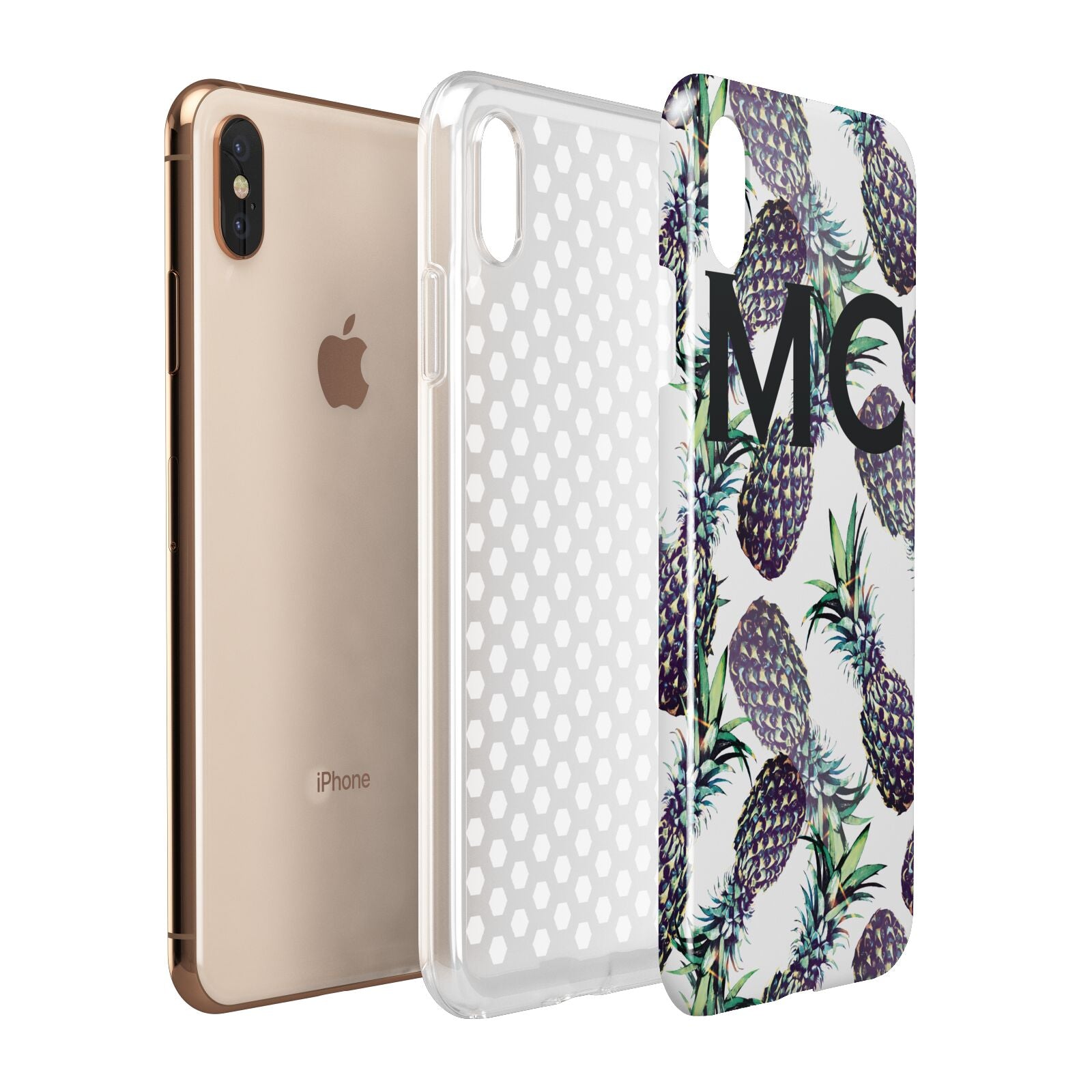 Personalised Pineapple Tropical White Apple iPhone Xs Max 3D Tough Case Expanded View