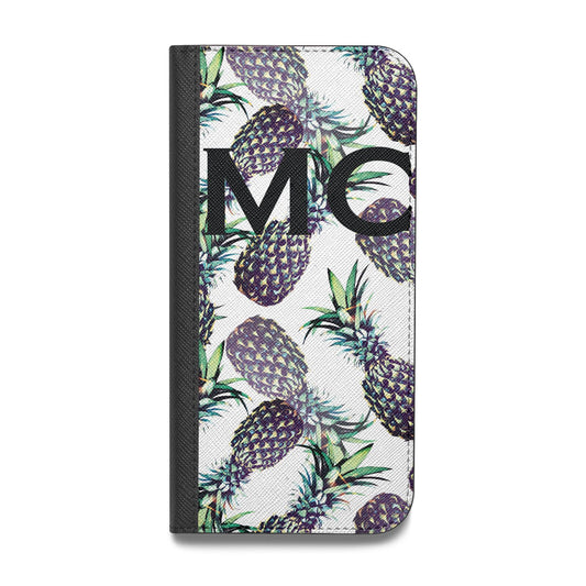 Personalised Pineapple Tropical White Vegan Leather Flip iPhone Case