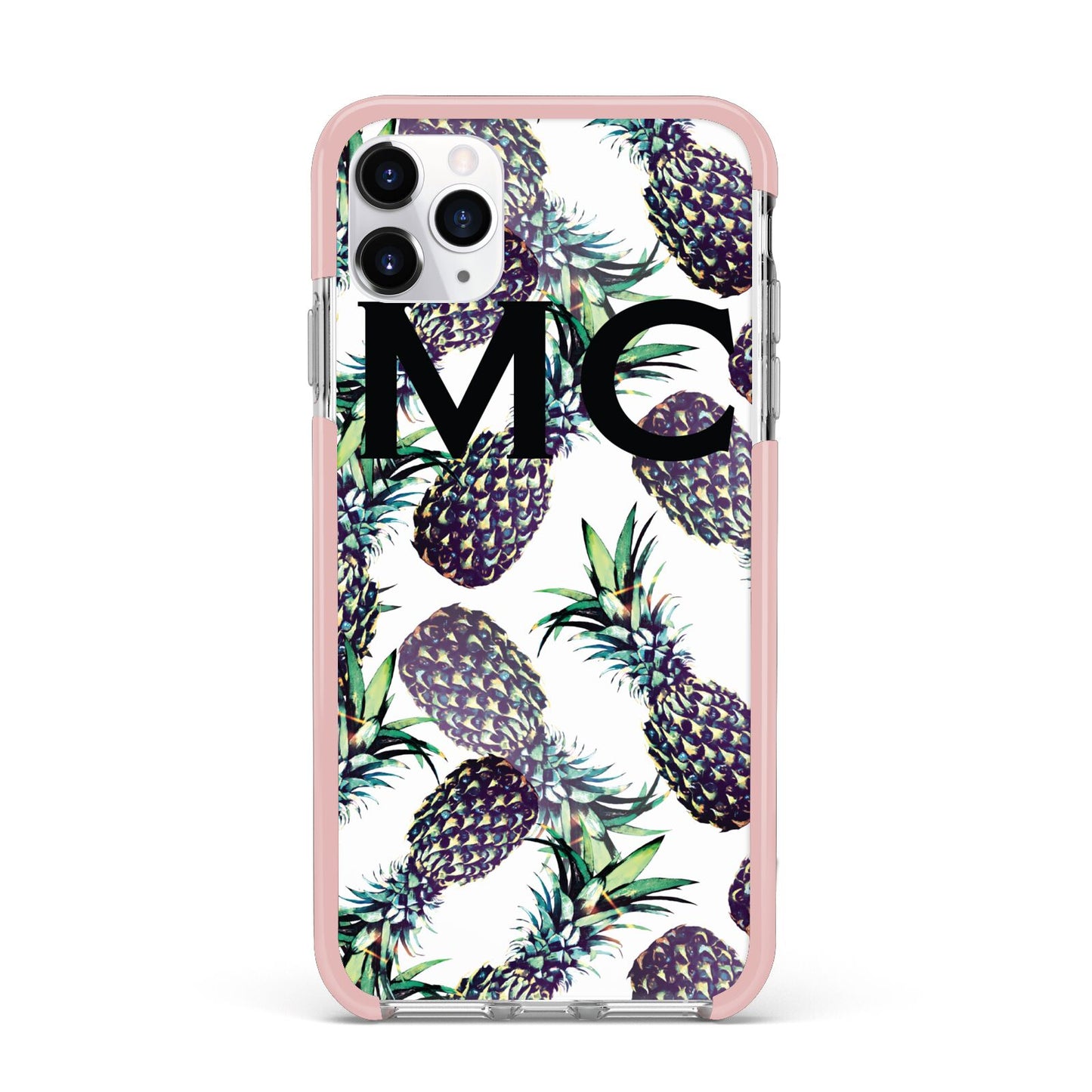 Personalised Pineapple Tropical White iPhone 11 Pro Max Impact Pink Edge Case