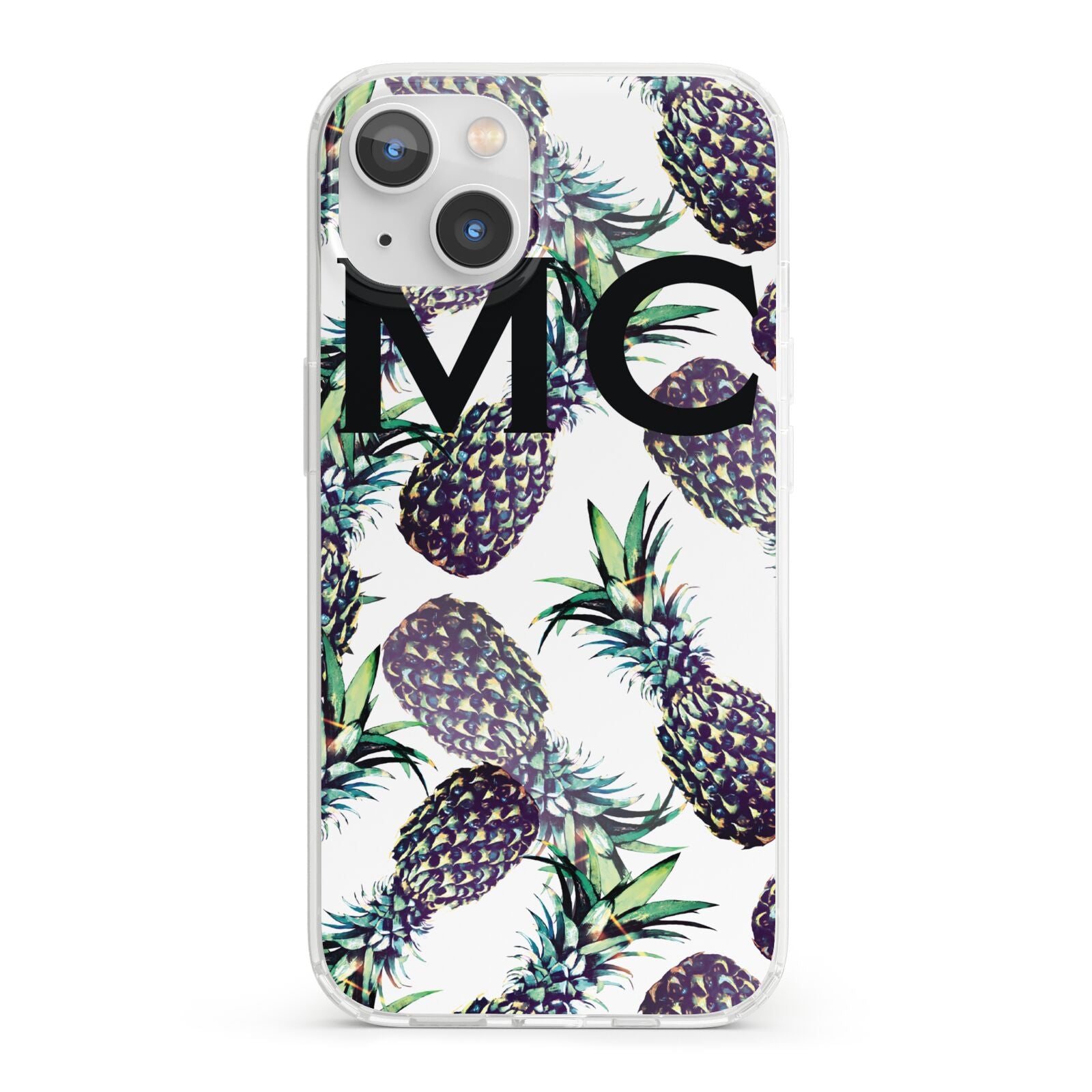 Personalised Pineapple Tropical White iPhone 13 Clear Bumper Case