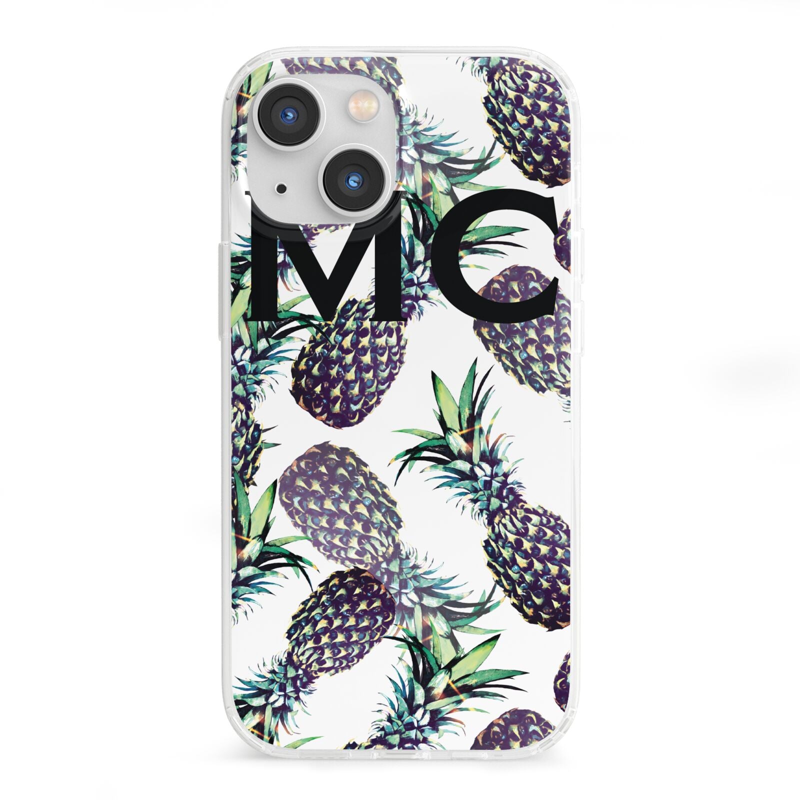 Personalised Pineapple Tropical White iPhone 13 Mini Clear Bumper Case