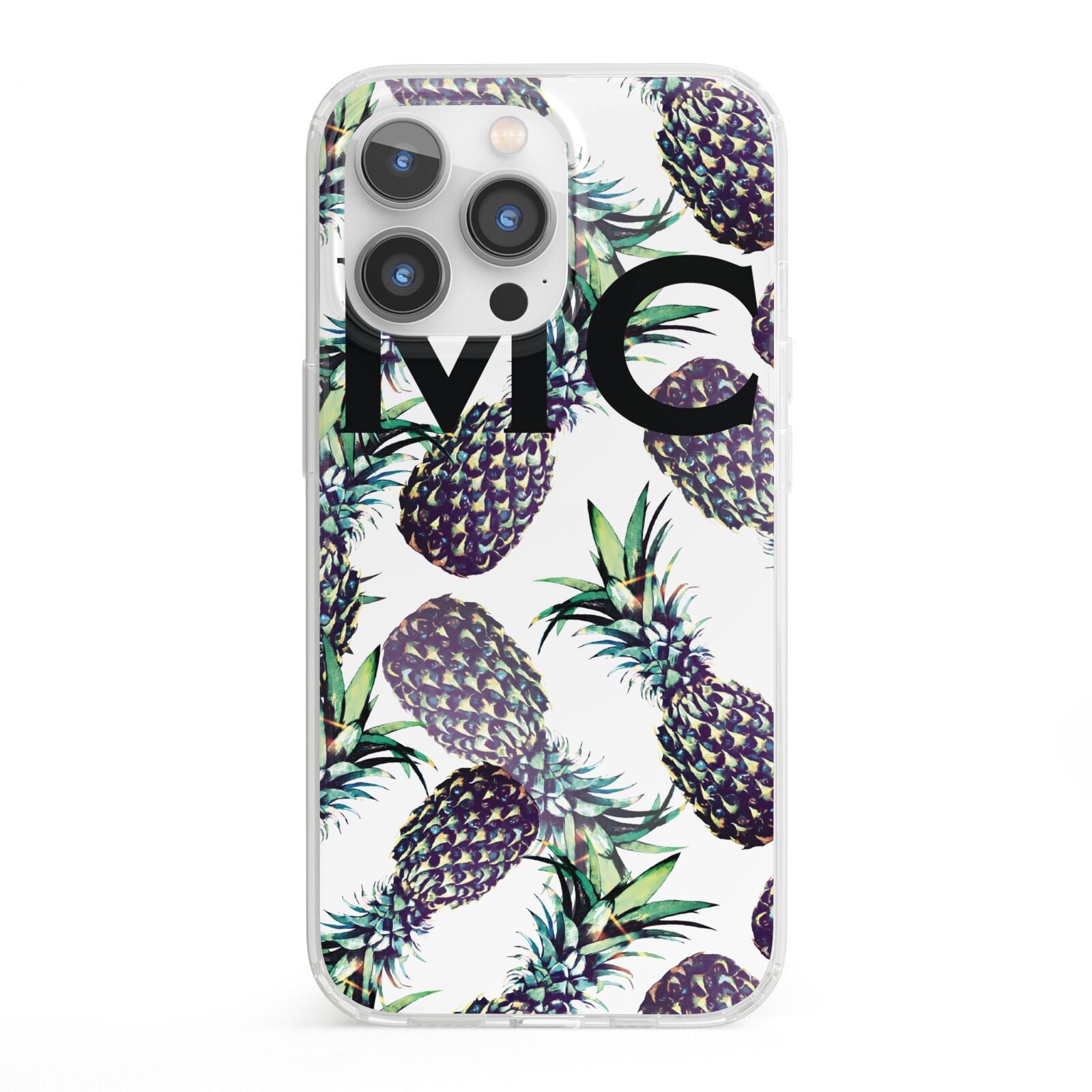 Personalised Pineapple Tropical White iPhone 13 Pro Clear Bumper Case