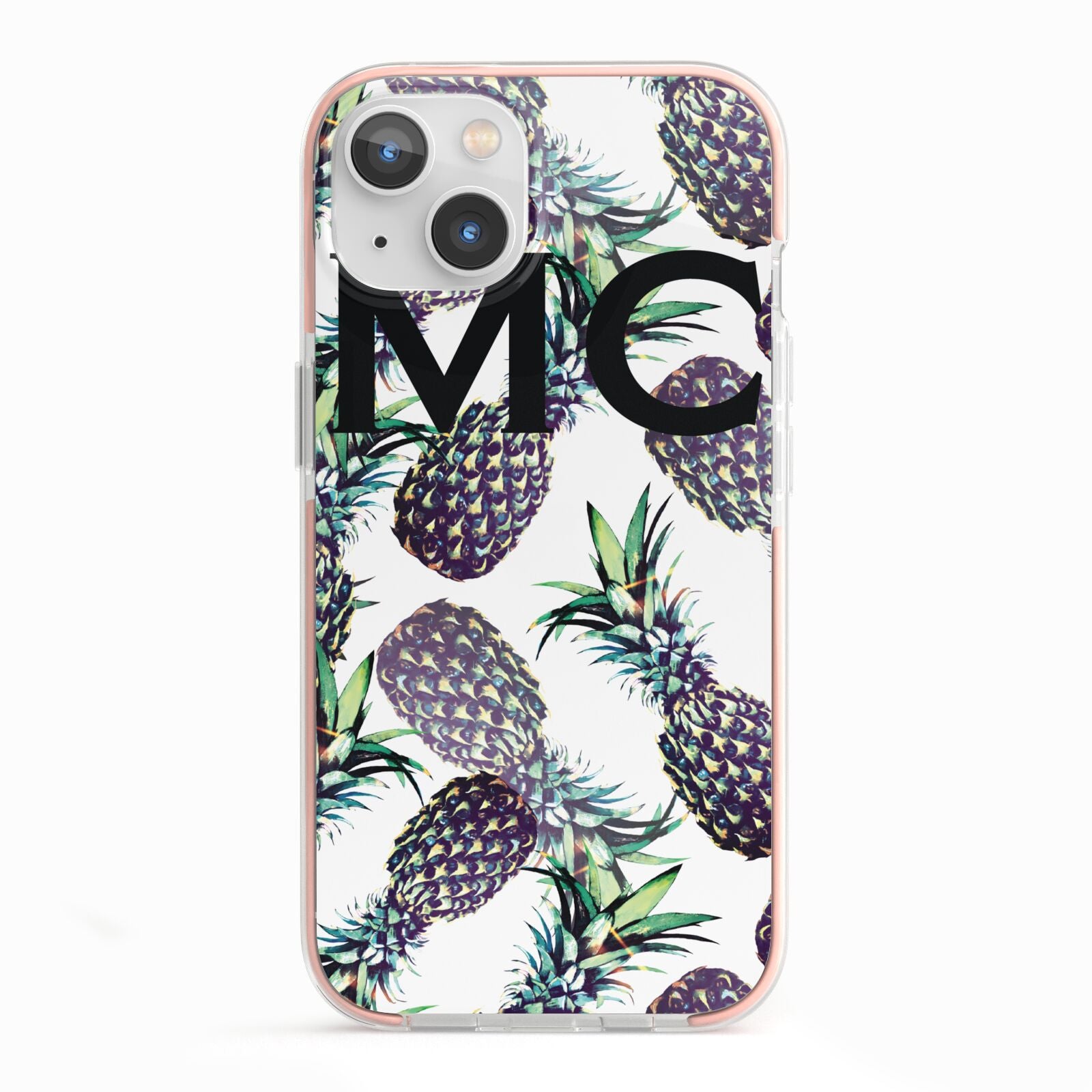 Personalised Pineapple Tropical White iPhone 13 TPU Impact Case with Pink Edges