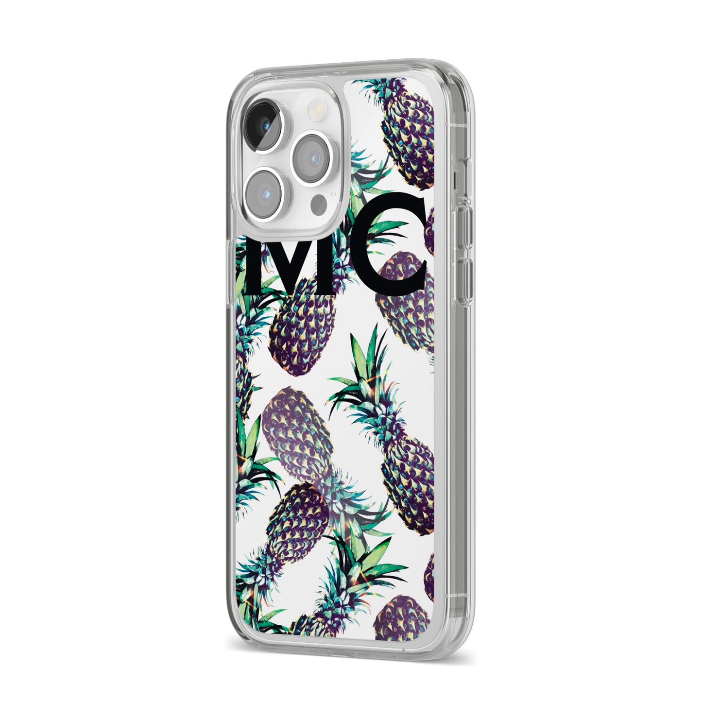 Personalised Pineapple Tropical White iPhone 14 Pro Max Clear Tough Case Silver Angled Image