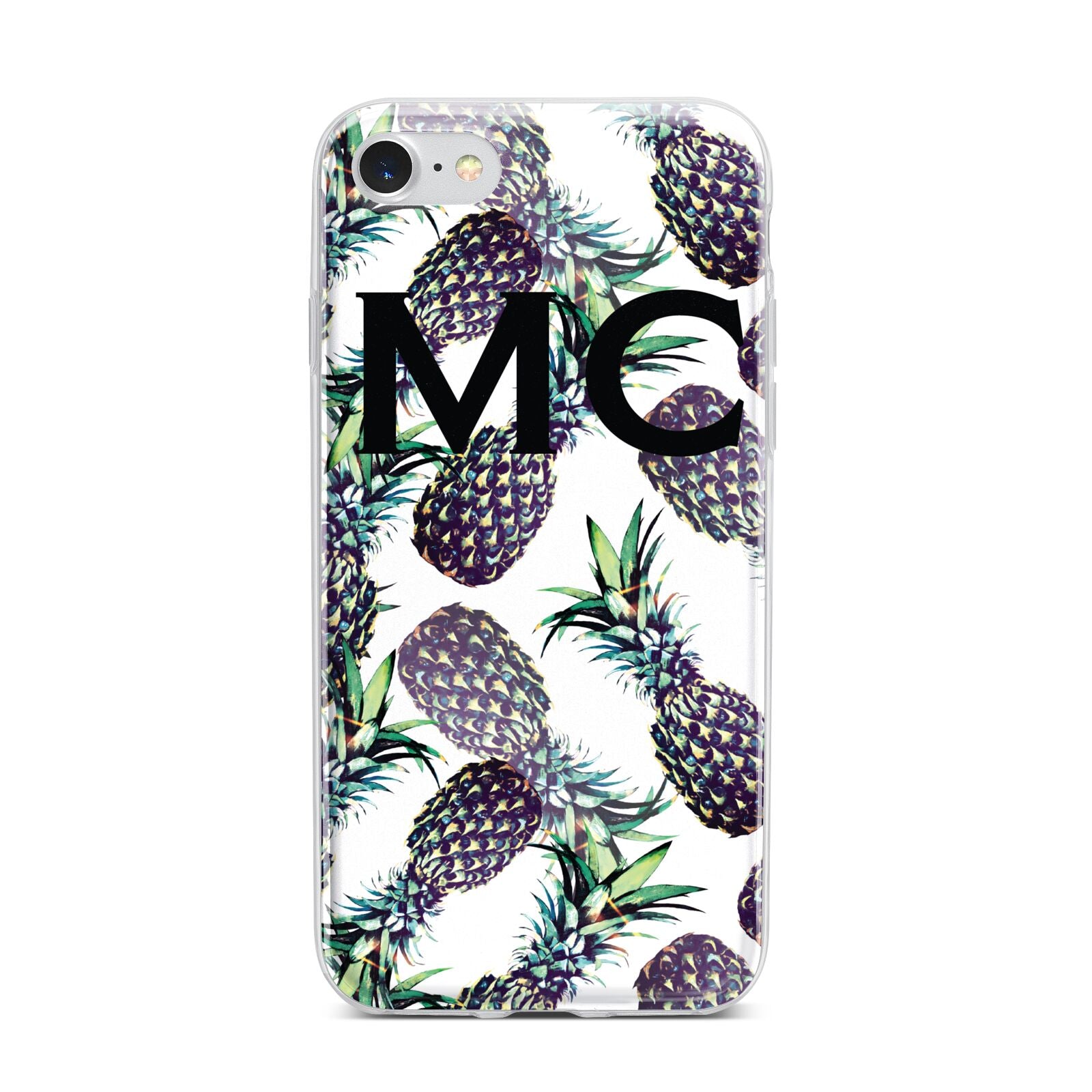 Personalised Pineapple Tropical White iPhone 7 Bumper Case on Silver iPhone