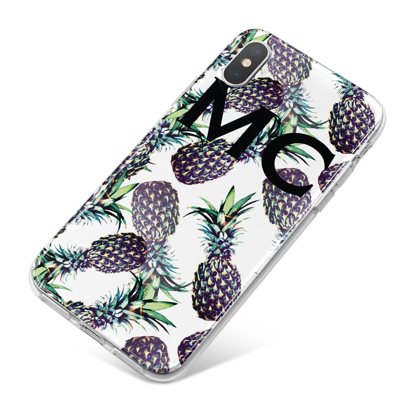 Personalised Pineapple Tropical White iPhone X Bumper Case on Silver iPhone