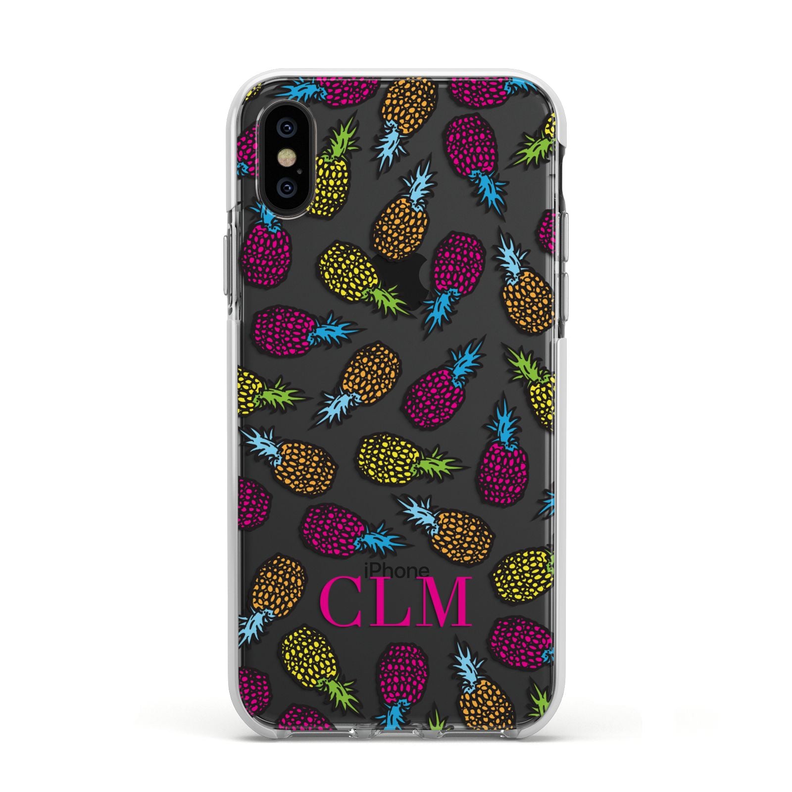 Personalised Pineapples Initials Apple iPhone Xs Impact Case White Edge on Black Phone