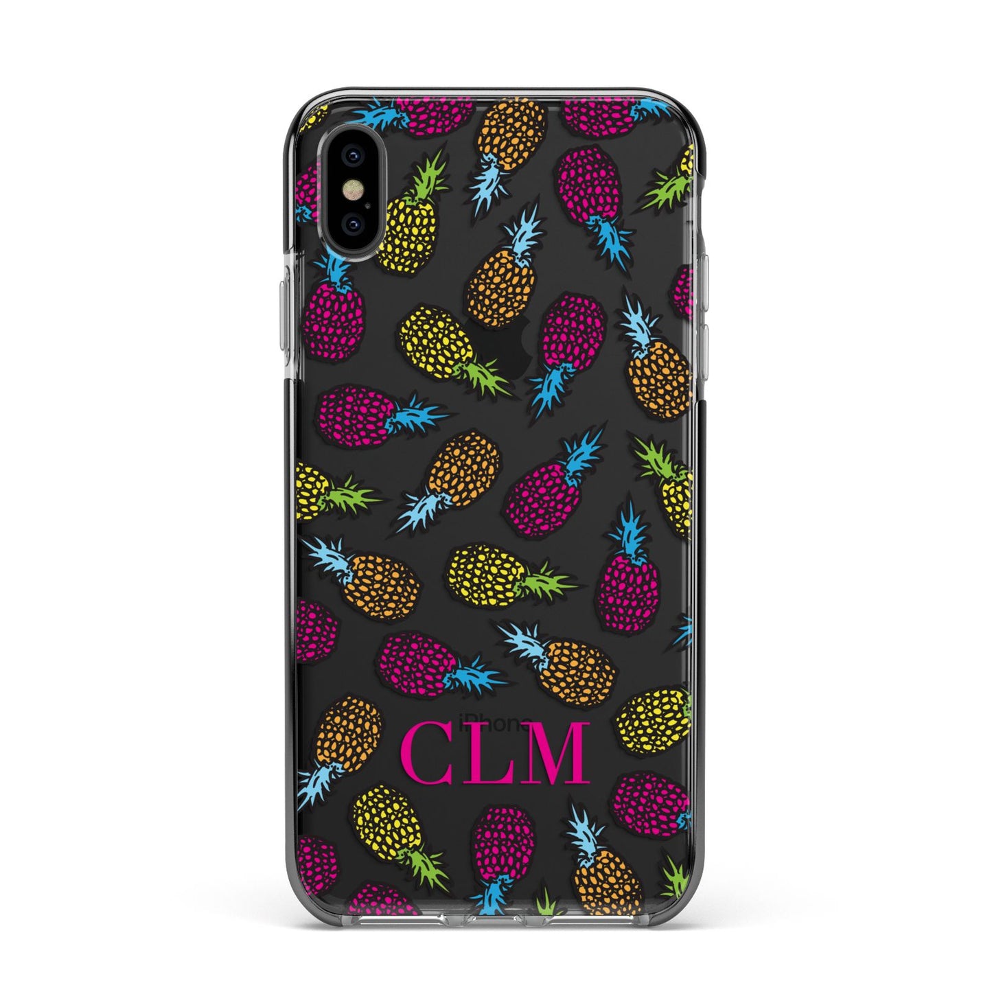 Personalised Pineapples Initials Apple iPhone Xs Max Impact Case Black Edge on Black Phone