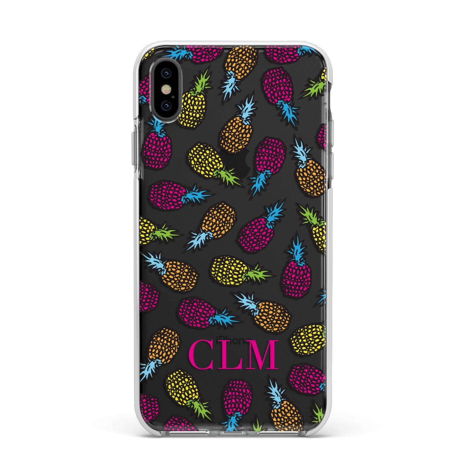 Personalised Pineapples Initials Apple iPhone Xs Max Impact Case White Edge on Black Phone