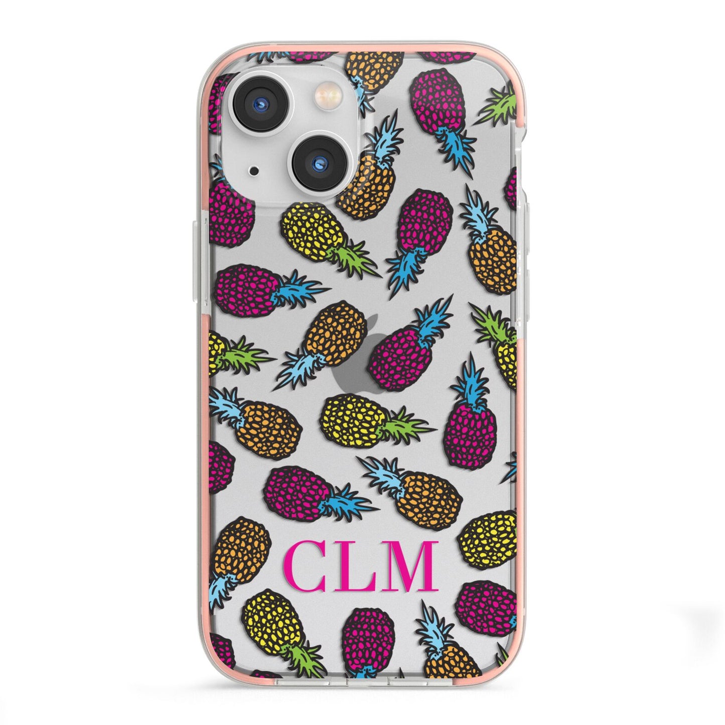 Personalised Pineapples Initials iPhone 13 Mini TPU Impact Case with Pink Edges