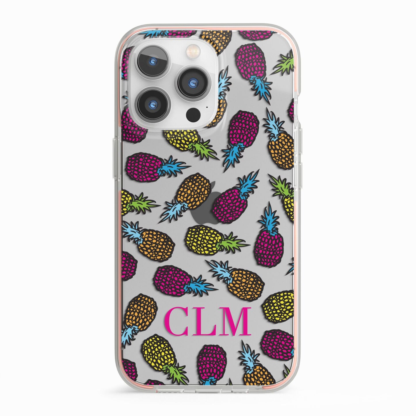 Personalised Pineapples Initials iPhone 13 Pro TPU Impact Case with Pink Edges