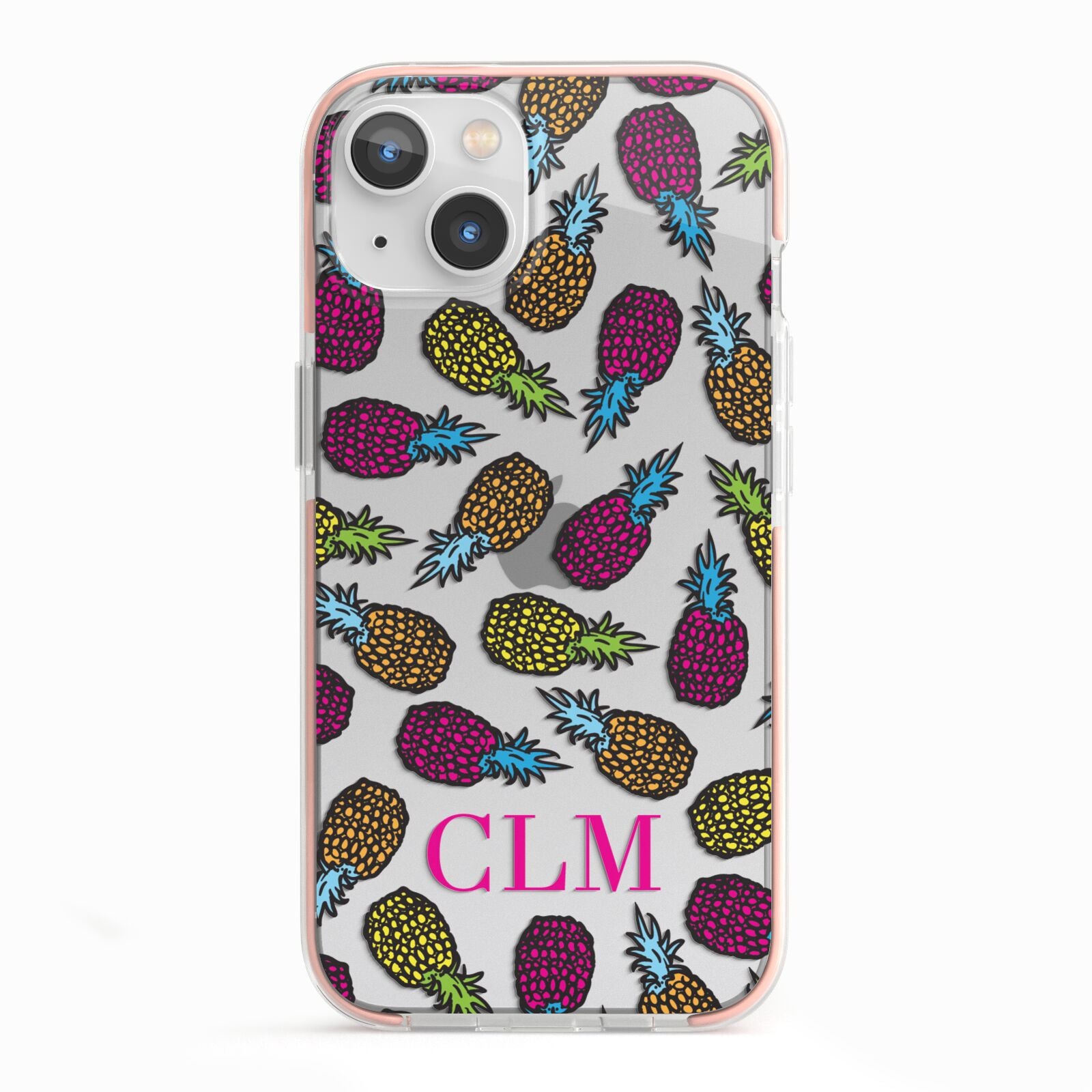 Personalised Pineapples Initials iPhone 13 TPU Impact Case with Pink Edges