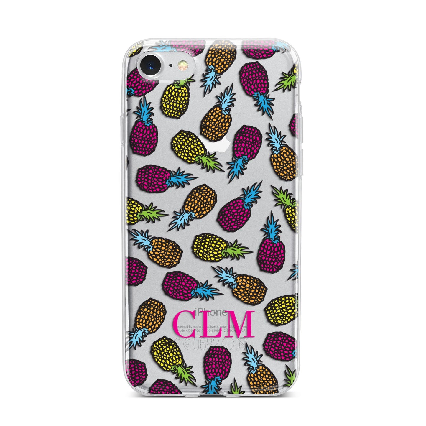 Personalised Pineapples Initials iPhone 7 Bumper Case on Silver iPhone