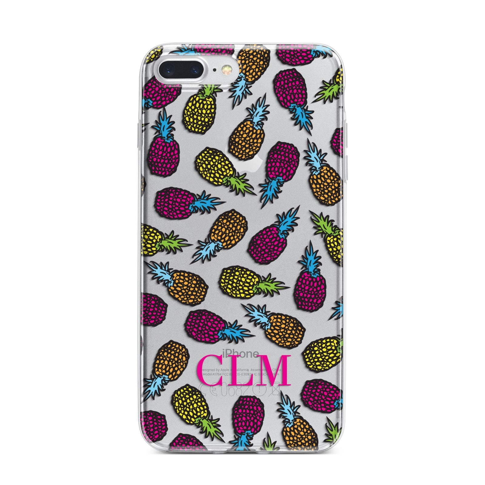 Personalised Pineapples Initials iPhone 7 Plus Bumper Case on Silver iPhone