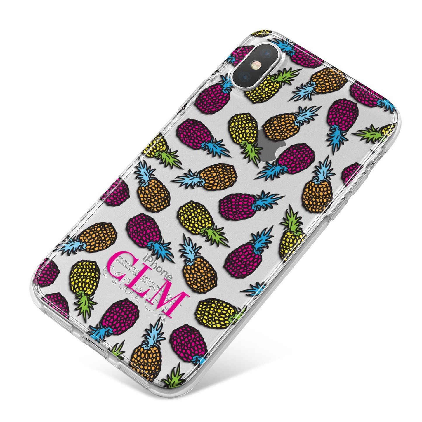 Personalised Pineapples Initials iPhone X Bumper Case on Silver iPhone