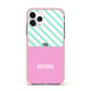 Personalised Pink Aqua Striped Apple iPhone 11 Pro in Silver with Pink Impact Case