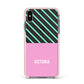 Personalised Pink Aqua Striped Apple iPhone Xs Max Impact Case Pink Edge on Black Phone